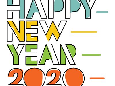 Happy New Year 2020 typography vector poster design illustration.	
