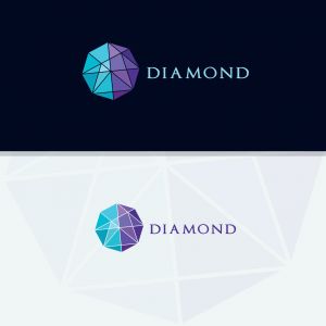 Diamond logo design, Crushing abstract pattern. Colorful precious stone logotype. Jewelry shop logo.	