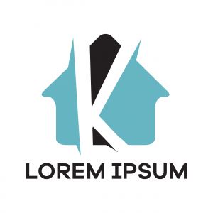 K letter logo design. Letter k in house shape vector illustration.	