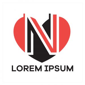 N letter logo design. Letter n in heart shape vector illustration.	