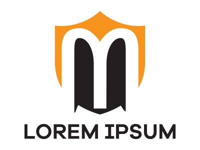 M letter logo design. Letter m in shield vector illustration.	