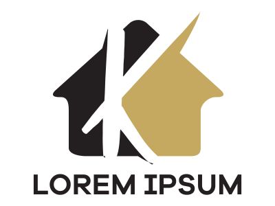 K letter logo design. Letter k in house shape vector illustration.	