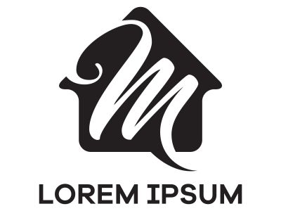 M letter logo design. Letter m in house shape vector illustration.	