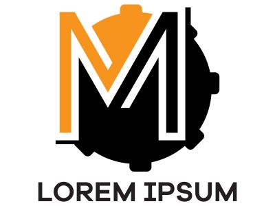 M letter logo design. Letter m in gear shape vector illustration.	