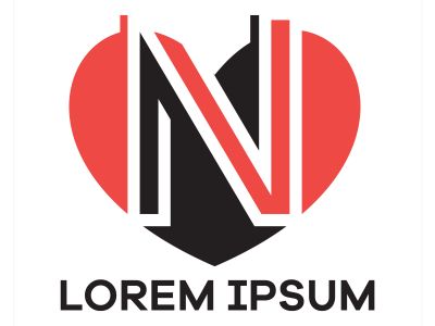 N letter logo design. Letter n in heart shape vector illustration.	