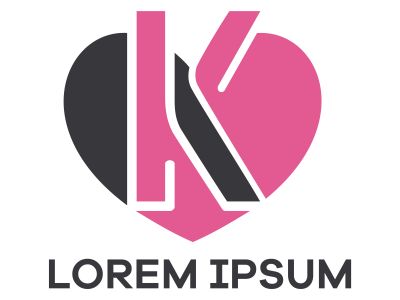 K letter logo design. Letter k in heart shape vector illustration.	