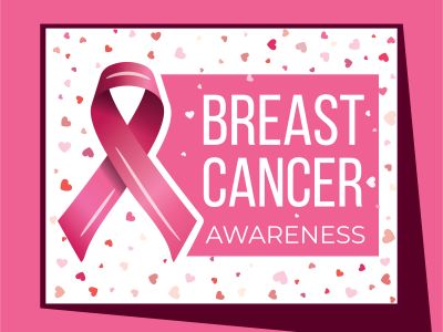   Breast cancer awareness campaign vector poster design. Strong woman breast protection message illustration.