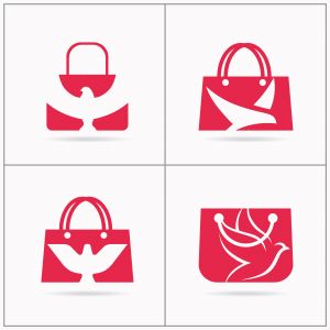 Shopping bag logo design, bird in hand bag vector set, travel agency logo design.	