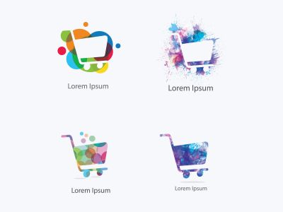 Shopping cart vector logo design, colorful trolley of goods illustration.	