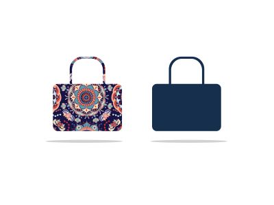 Colorful shopping bag vector logo design, Flowers pattern bag vector, handbag icon illustration.	