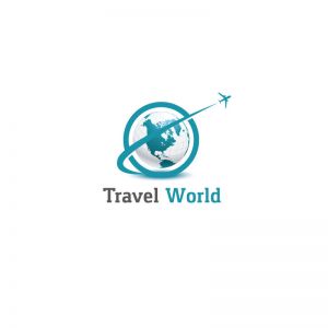 Travel logo design, world tour holidays airplane, globe plane vector illustration.	