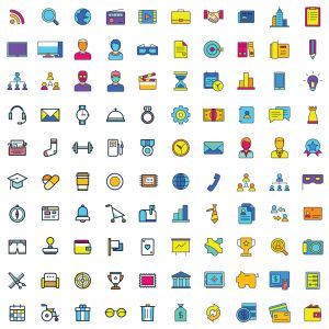 Web vector icons, Colorful icon designs, flat icons set, beautiful icons, business and technology icons, outline icons