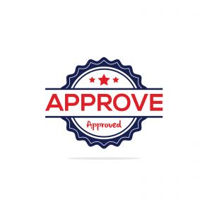   Save Download Preview Approved seal stamp vector icon. Approve accepted badge flat vec