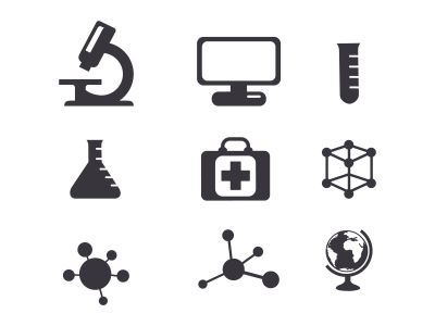 Medical healthcare, doctor icons. Drug testing, scientific discovery and disease prevention icons. 