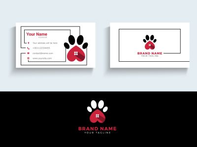 Dog Paw vector logo and business card. Pet shop business card design vector illustration.	
