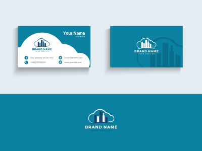 Building and construction vector logo and business card. Real estate agent business card vector illustration.