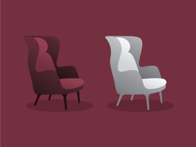 Chair cute furniture armchair and seat pouf design in furnished apartment interior illustration of business office-chair or easy-chair isolated on white background, vector, cartoon style