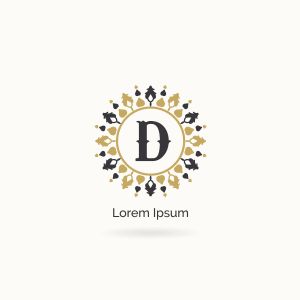 Golden D letter logo design. Luxury letter D monogram. Cosmetics and beauty product mandala illustration.