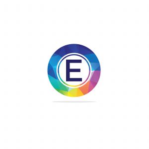 E Letter colorful logo in the hexagonal. Polygonal letter E