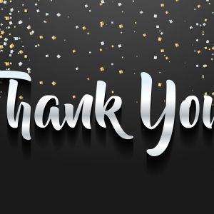  Thank you vector banner design. Silver shine thank you text on black background.	