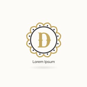 Golden D letter logo design. Luxury letter D monogram. Cosmetics and beauty product mandala illustration.