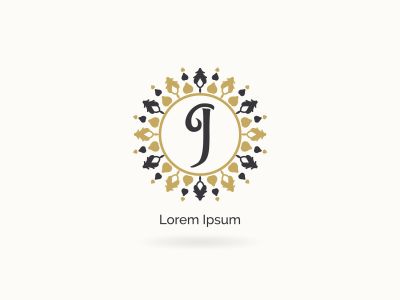  Golden J letter logo design. Luxury letter j monogram. Cosmetics and beauty product mandala illustration..
