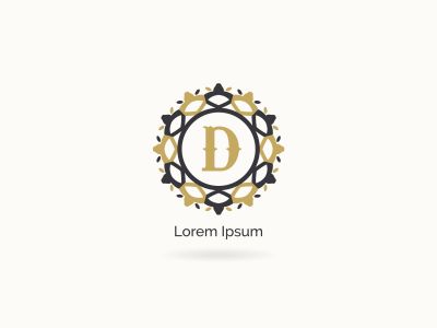  Golden D letter logo design. Luxury letter D monogram. Cosmetics and beauty product mandala illustration.