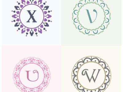 Cosmetics and beauty product brand letters X and V logo design. U and W vector letter mandala monogram