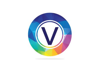 V Letter colorful logo in the hexagonal. Polygonal letter V	