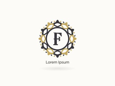 Golden F letter logo design. Luxury letter F monogram. Cosmetics and beauty product mandala illustration..