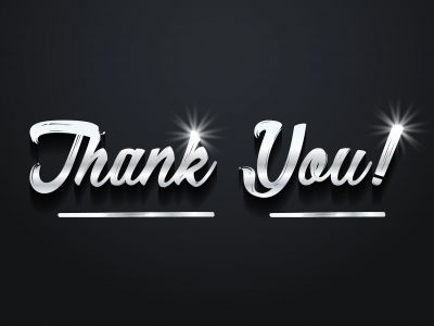 Thank you vector banner design. Silver shine thank you text on black background.	
