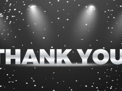 Thank you vector banner design. Silver shine thank you text on black background.	