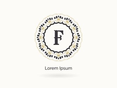 Golden F letter logo design. Luxury letter F monogram. Cosmetics and beauty product mandala illustration..