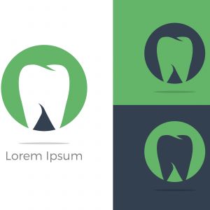 Dental care logo icons set, tooth in shield, home, apple and heart illustration.	