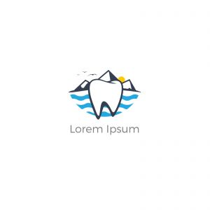 Dental logo. Tooth and boat in river vector logo design.	