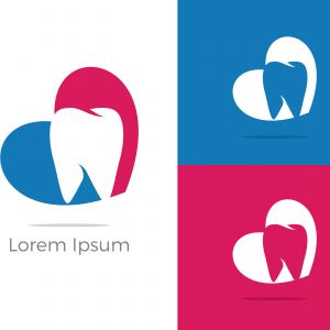 Dental care logo design. Tooth in heart vector illustration.	