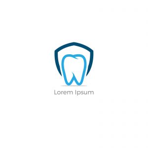 Dental care logo design. Tooth in shield vector illustration. Teeth safety and care.	
