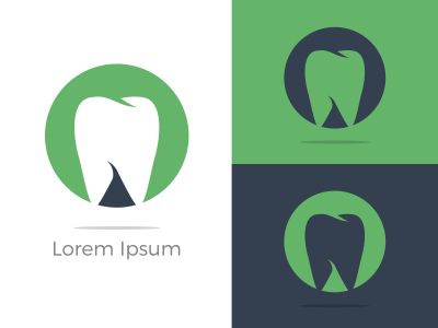 Dental care logo icons set, tooth in shield, home, apple and heart illustration.	