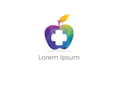 Colorful cross incorporate with apple. It's good for pet shop, house, clinic and care, or other pet activity. animal clinic and hospital logo, low poly animal vector, polygonal animal clinic logo	