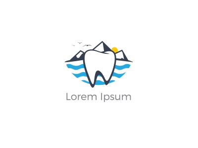 Dental logo. Tooth and boat in river vector logo design.	