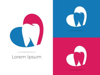 Dental care logo design. Tooth in heart vector illustration.	