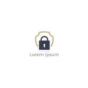 Security shield logo design. check mark and lock in shield icon. Insurance company safety illustration.	