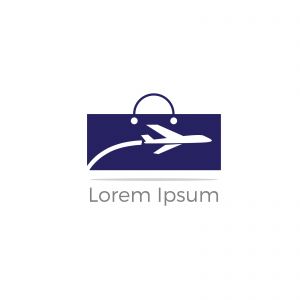 Travel logo design. Airplane in bag vector illustration. World tour and tourism symbol.