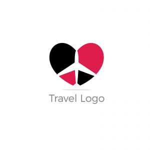 Travel logo design. Airplane in sale tag vector illustration. Holidays and tourism symbol.	