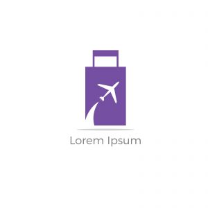 Travel logo design. Airplane in bag vector illustration. World tour and tourism symbol.
