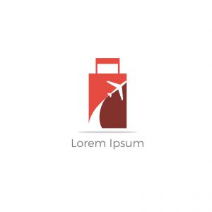 Travel logo design. Airplane in bag vector illustration. World tour and tourism symbol.