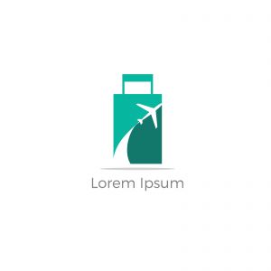 Travel logo design. Airplane in bag vector illustration. World tour and tourism symbol.