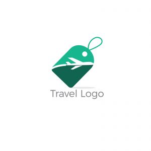 Travel logo design. Airplane in tag vector illustration. World tour and tourism symbol.