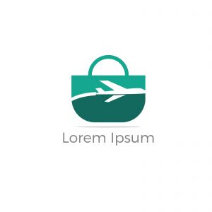 Travel logo design. Airplane in bag vector illustration. World tour and tourism symbol.