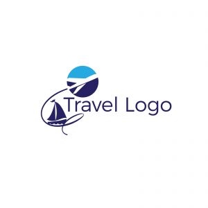 Travel logo design. Airplane in globe vector illustration. World tour and tourism symbol.